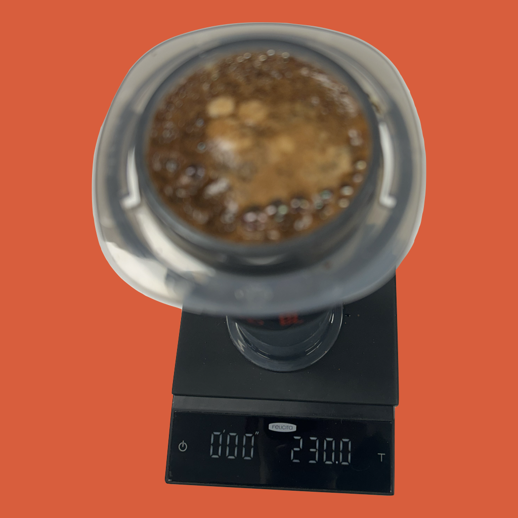 Aeropress filled with 230g water