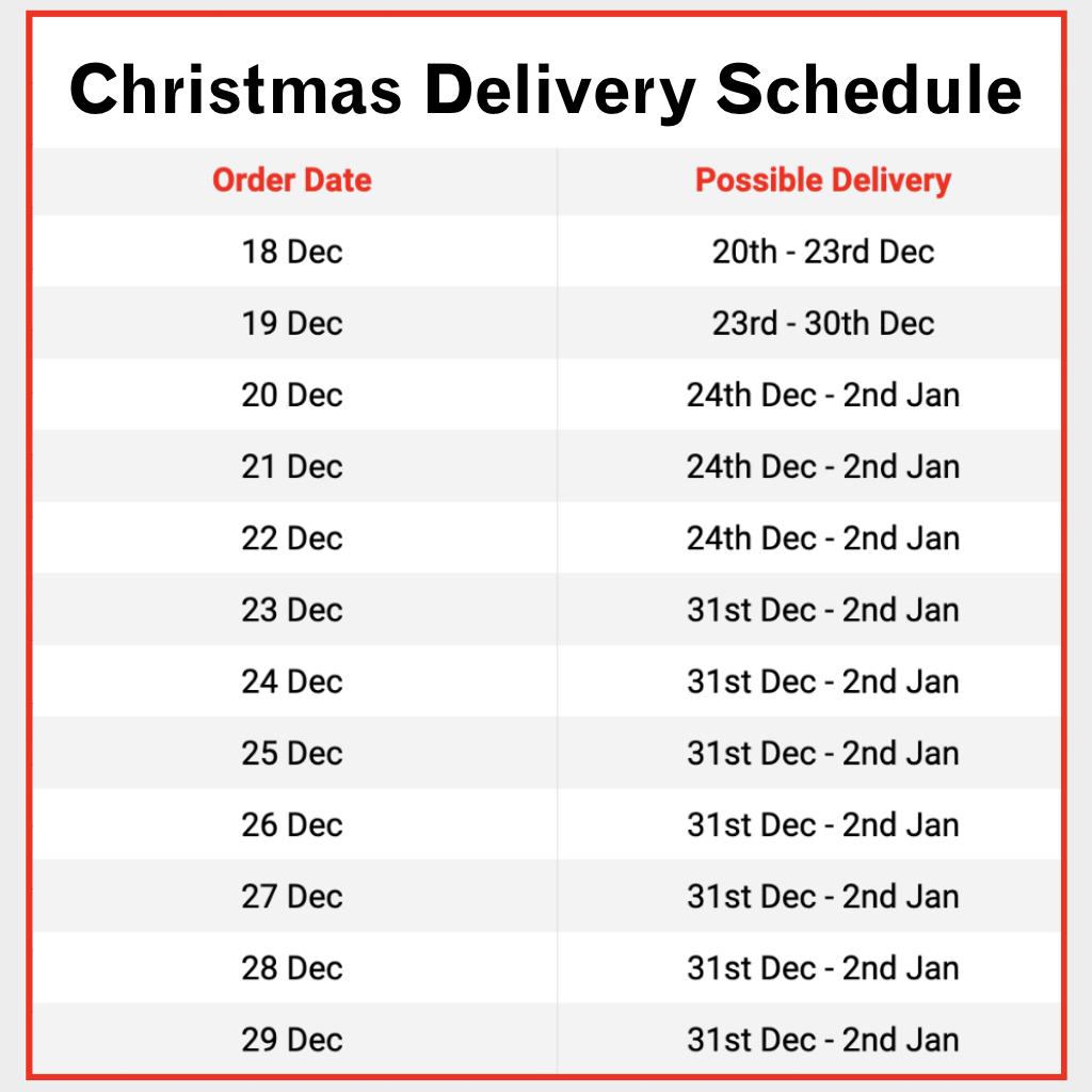 Christmas Delivery Schedule